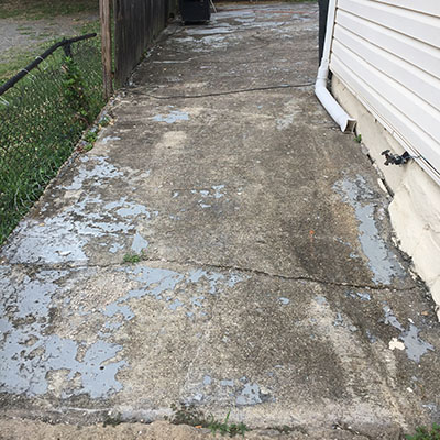 Flaking paint on exterior concrete