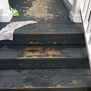 Deteriorating paint on steps